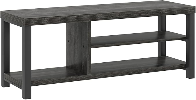 FOLUBAN Entryway Bench, Rustic Wood Shoe Storage Bench for Hallway Front Door Entrance, Industrial Indoor Bench for Bedroom Living Room, Dark Gray, 43.3 Inch