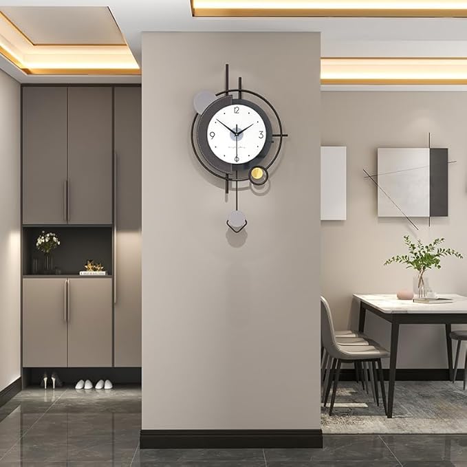 FLEBLE Modern Wall Clocks for Living Room Decor Large Pendulum Wall Clock Battery Operated Non-Ticking Silent for Kitchen,Bedroom,Office Metal Decorative Wall Clock for House Indoor 14 * 24 inch