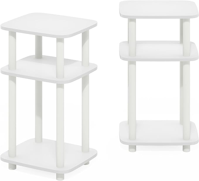Furinno Just 3-Tier Turn-N-Tube Curve End Table, Side Table, 2-Pack, White/White