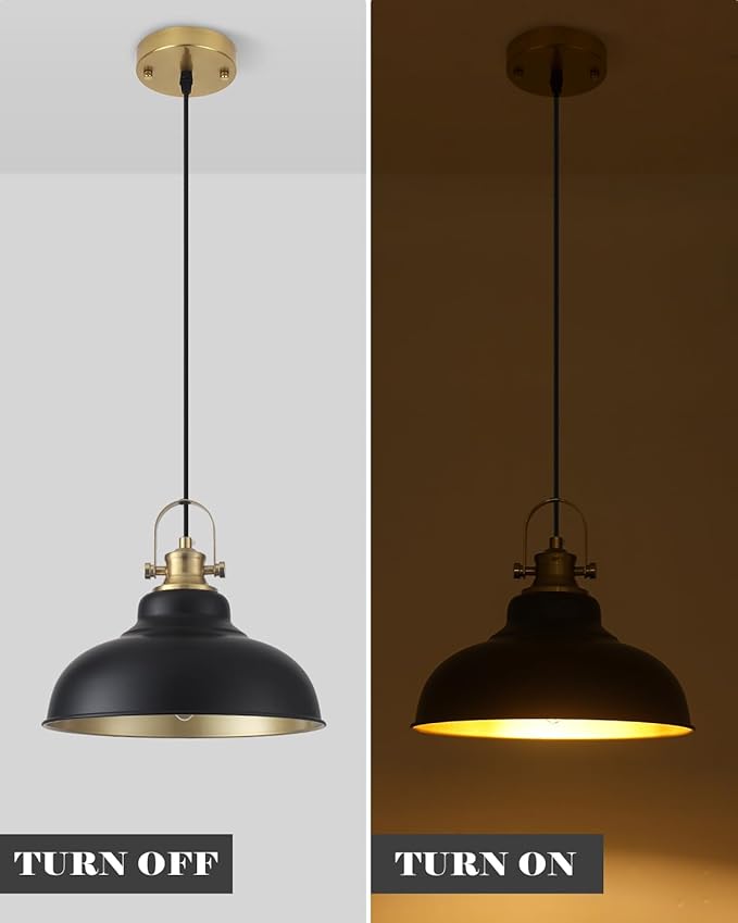 Black and Gold Pendant Light, 11.41 Inch Industrial Pendant Light Kitchen Island, Farmhouse Pendant Lights 2 Packs, Island Pendant Lights for Kitchen, Dining Room, Living Room