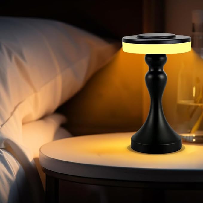 Portable Metal LED Table Lamp,Cordless Battery Table Lamp,3 Color Touch Control Rechargeable Desk Lamp,3-Levels Brightness Bedside Battery Lamp,Night Light for Kids Nursery,Dining Room Lamp