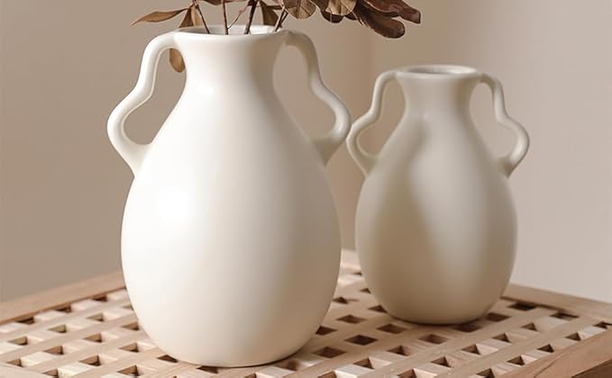 White Ceramic Vase, Suitable for Home, Living Room, Dining Table, Farmhouse, Office Decor, Bedroom, Table and Kitchen Shelf (White)