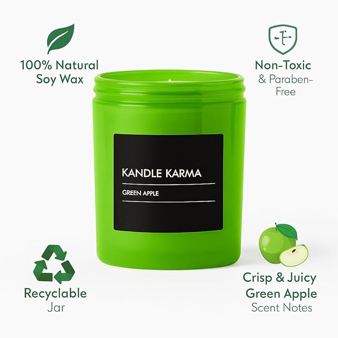 Luxury Soy Wax Candle, Scented Candle Jar Gifts for Women, Non-Toxic, Highly Scented & Long Lasting Up to 40 Hours Burning Time, Natural Large Aromatherapy Bathroom Candles: Green Apple (18 Oz)