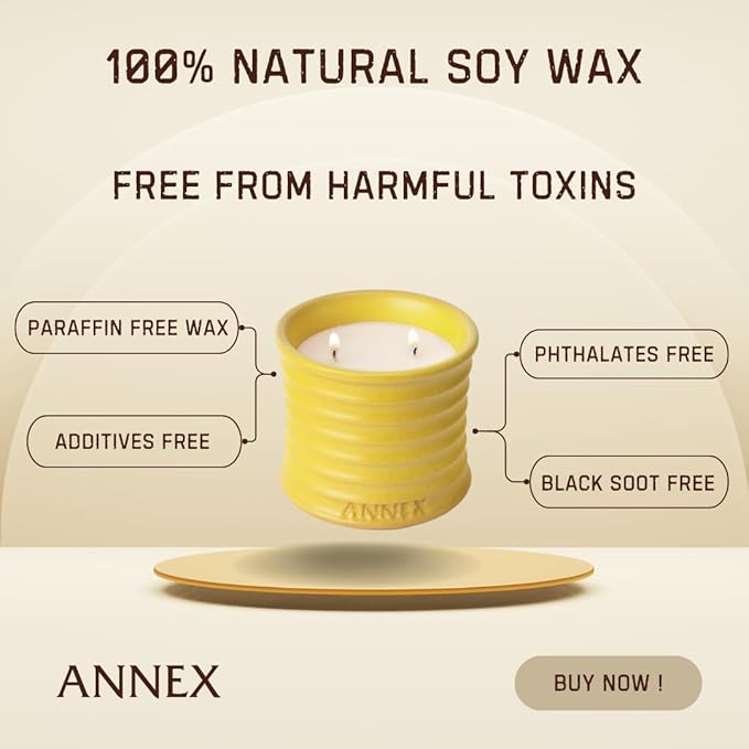 Scented Luxury Candles in Handmade Ceramic Jars, Soy Wax | Flower Bomb – Lily of The Valley & Jasmine, Large Candle | Non Toxic, 2 Wicks, Reusable Yellow Jar | Natural Spring Aromatherapy for Women