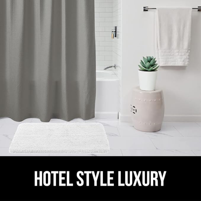 GORILLA GRIP Waffle Shower Curtain, Thick Weighted Fabric, 72x78, Wrinkle and Rust Resistant, Classic Hotel Quality Design, Heavy Duty Long Curtains for Bathroom Showers, Bath Tubs, Machine Wash, Gray