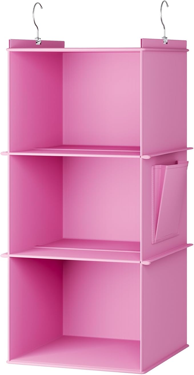 Hanging Closet Organizer, 3-Shelf Closet Hanging Storage Shelves, Light Pink