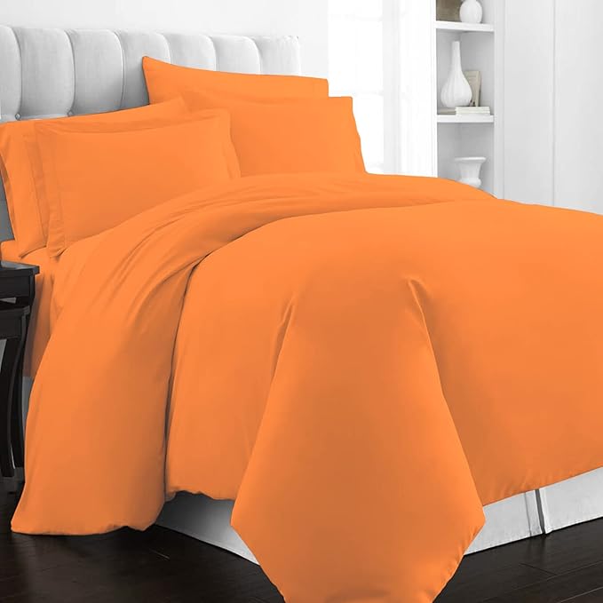Pizuna Pure 100% Cotton Twin Duvet Cover Set, Luxurious 400 Thread Count Long Staple Cotton Sateen Weave with Button Closure (Combed Light Orange Cotton Duvet Cover Twin)
