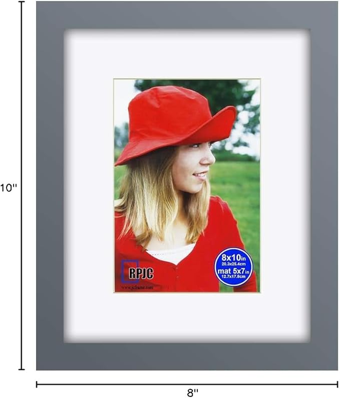 RPJC 8x10 inch Picture Frame Made of Solid Wood and High Definition Glass Display Pictures 5x7 with Mat or 8x10 Without Mat for Wall Mounting Photo Frame Grey