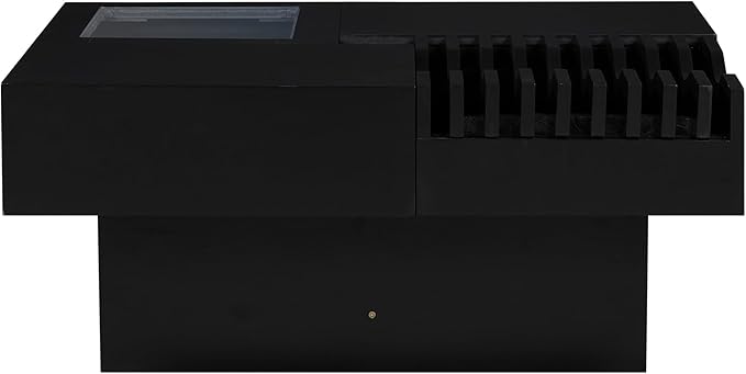 WILLIAMSPACE 33" Square Coffee Table with 3 Drawers, Modern Unique Wooden Center Table with Tempered Glass and Solid Wood Legs, Storage Accent Side End Table for Living Room Apartment, Black