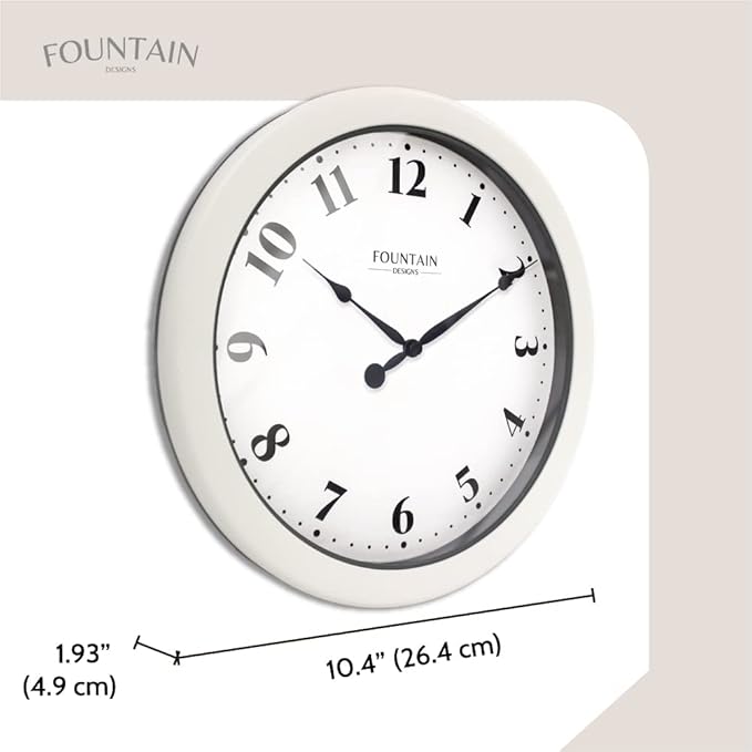 10.4" Small Modern Indoor/Outdoor Wall Clock, Waterproof & Weatherproof Clocks for Bathroom, Porch, Patio and Pool Decor,Snowberry White