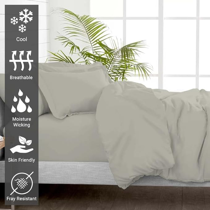 Pizuna Pure 100% Cotton Twin Duvet Cover Set, Luxurious 400 Thread Count Long Staple Cotton Sateen Weave with Button Closure (Combed Silver Cotton Duvet Cover Twin)