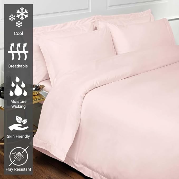 Pizuna Pure 100% Cotton Full Duvet Cover Set, Luxurious 400 Thread Count Long Staple Cotton Sateen Weave with Button Closure (Combed Light Pink Cotton Duvet Cover Full)