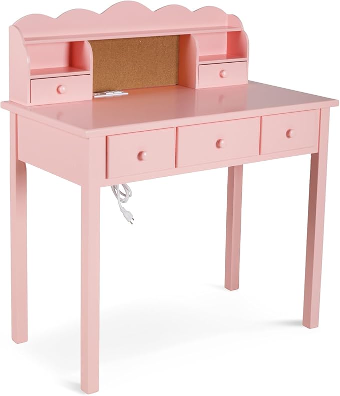 Home Office Furniture Writing Desk,Computer Work Station with Detachable Hutch,5 Drawers(Pink)