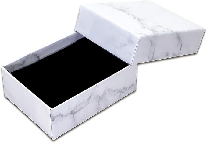 TheDisplayGuys - 24-Pack Cardboard Kraft Paper Jewelry Gift Boxes w. Velvet Padding - Earrings - Marble White - #11 (2.1" x 1.6" x 0.8")