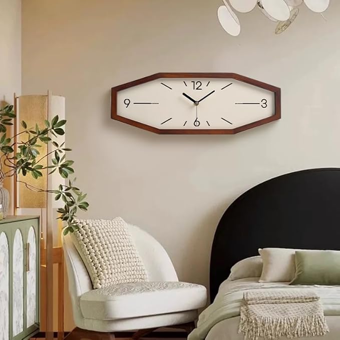 Wooden Retro Wall Clocks, 18 Inches Square Clocks Rectangular Wall Clock Battery Operated Silent Non-Ticking, for Kitchen Living Room Office Home Desk Bedroom (Brown)