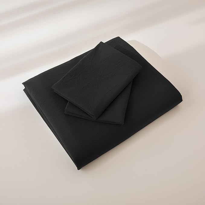 JIYUAN 100% Washed Cotton Duvet Cover Set 3 Pieces Cal King, 1 Duvet Cover 104x98 Inches(Comforter Not Included) and 2 Pillowcases,Linen Feel Bedding Set Comfy and Breathable,Black