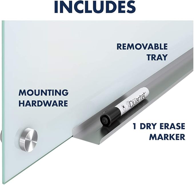 Quartet Non-Magnetic Glass Dry Erase White Board, 72"W x 48"H Whiteboard, Infinity Frameless Mounting, White Surface (G7248NMW)