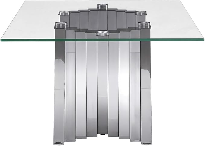 Goujxcy Modern Glass Coffee Table 51" Silver Center Table with Tempered Glass Top and Mirror Finish Stainless Steel Legs, Luxury Rectangular Coffee Table for Living Room Apartment (Silver)