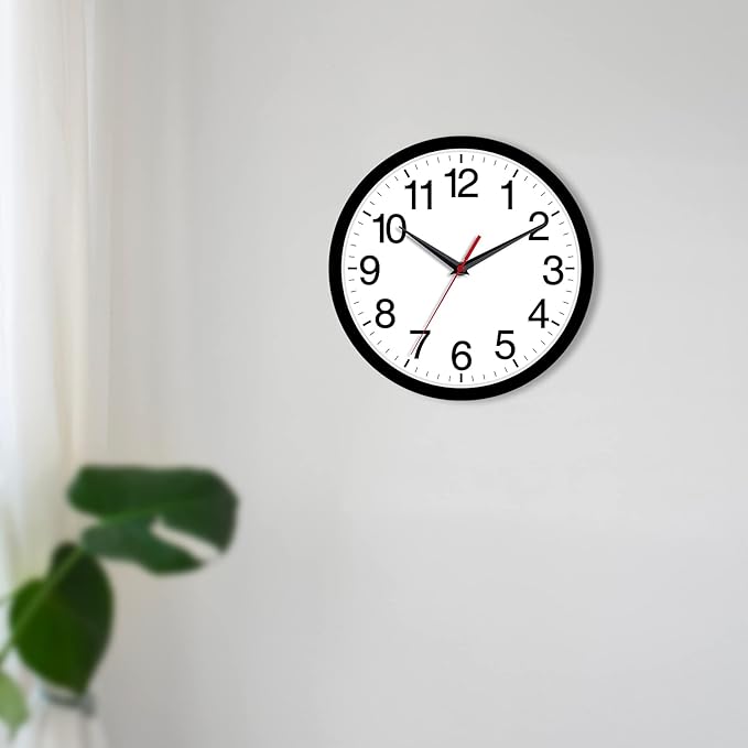 Wall Clock Modern 8 Inch Battery Operated Silent Non Ticking Small Analog Clock for Living Room Office Home Bedroom Kitchen Bathroom(Black)