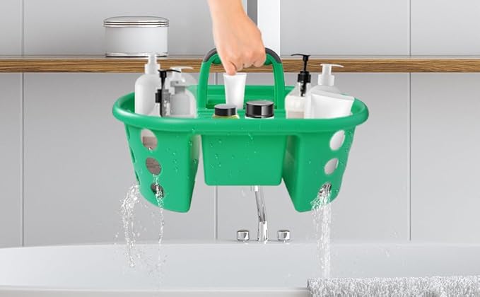 Large Shower Caddy Portable 2PC - Made in USA Plastic Jumbo Size Dorm Storage Candy Tote with Handle Shower Organizer for Bathroom, Pantry, Kitchen, College Dorm, Green