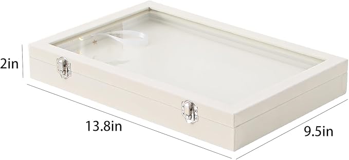 Coward Ring Organizer Jewelry Box, Beige Velvet 100 Slots Ring Display Tray Case with Transparent Glass Lid for Home Use or Store Selling Show