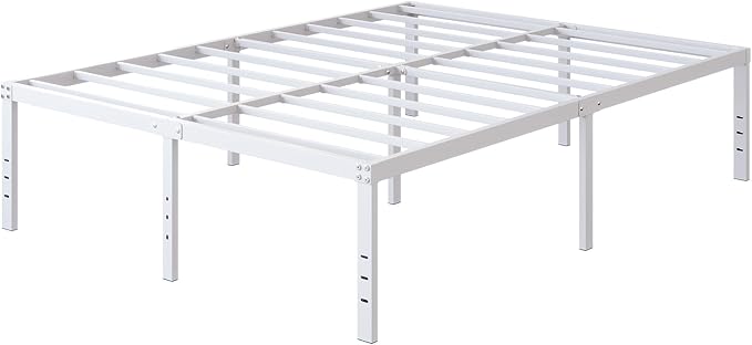 18 Inch Full Size Bed Frame Heavy Duty Metal Platform No Box Spring Needed, Maximum Storage, Easy Assembly, Noise Free, White
