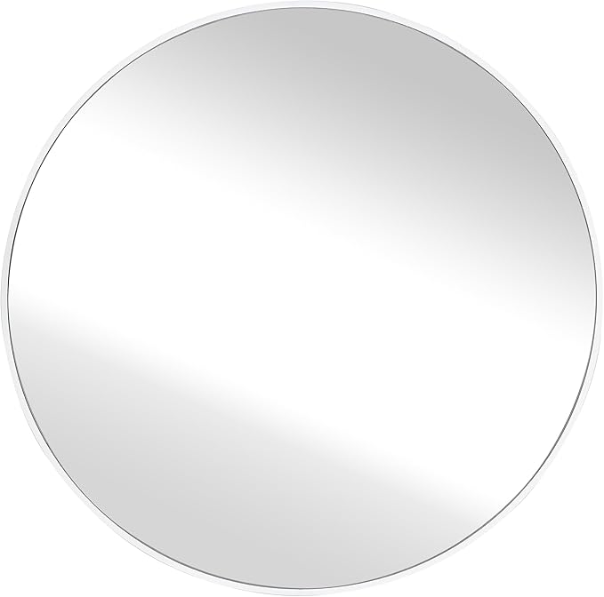White Round Mirror 30 Inch,Circle Bathroom Vanity Mirror for Wall,Hanging Modern Tempered Glass Mirror for Entryway or Living Room