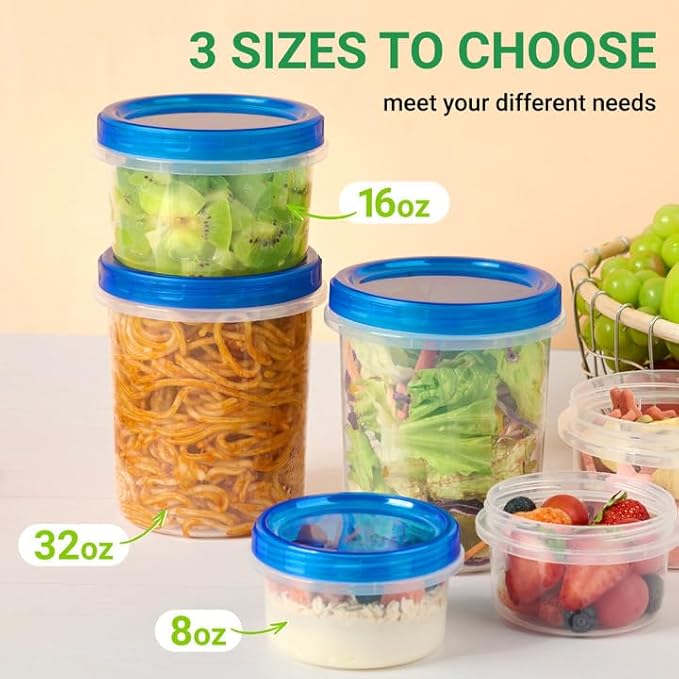 32 oz Freezer Storage Containers with Twist Top Lids, 6 Pack Reusable Meal Prep Containers Plastic Stackable Leakproof Food Storage Containers for Sauce Salad Leftover Oats