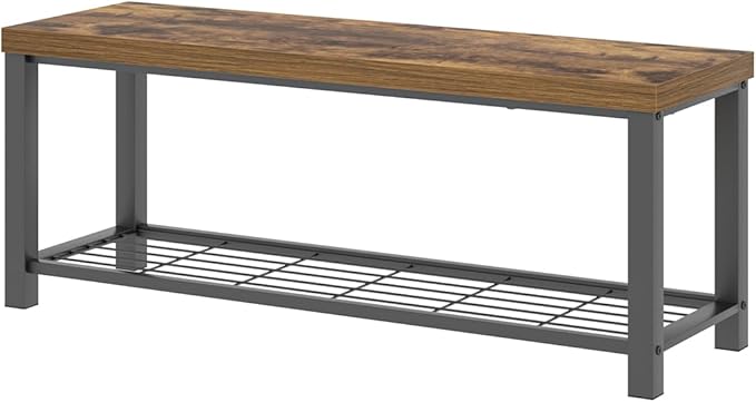 EXCEFUR Entryway Bench, Modern Wood and Metal Storage Bench for Hallway Front Door Entrance, Industrial Indoor Shoe Rack Bench Seat for Living Room Bedroom, 43.3 Inch Rustic Brown