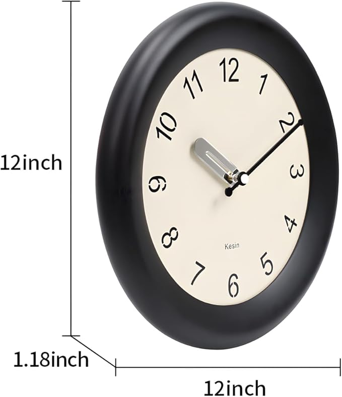 Kesin Wooden Wall Clock 12 Inch Silent Non Ticking Wall Clocks Battery Operated Simple Modern Small Analog Clocks Decorative for Kitchen, Living Room, Home,Bedroom, Office (Black)