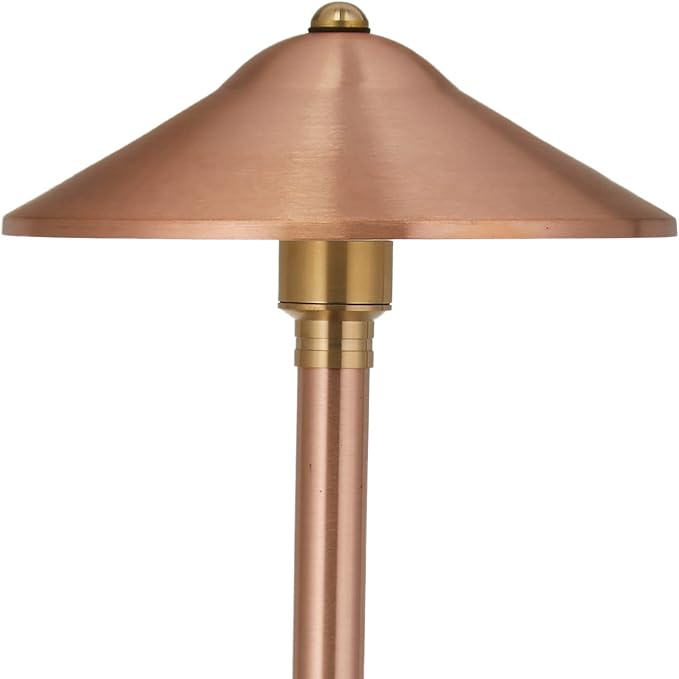 VOLT Max Spread 12V Solid Copper Path Light (25" Tall, 9" Shade) with 3W 2700K Warm White G4 LED Bulb for Low Voltage Landscape Lighting on Outdoor Pathway, Walkway, Garden, Driveway or Patio