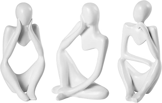 Thinker Statue Gold Decor Abstract Art Sculpture, Golden Resin Collectible Figurines for Home Living Room Office Shelf Decoration,Great Gifts Ideas (White)