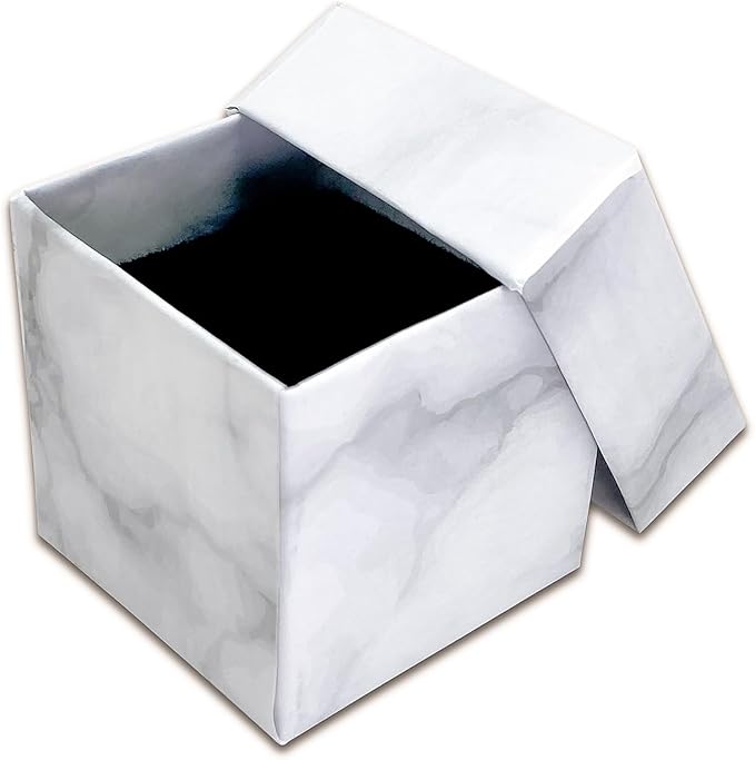 TheDisplayGuys - 24-Pack Cardboard Kraft Paper Jewelry Gift Boxes w. Velvet Padding - Ring - Marble White - Square (1.5" x 1.5" x 1.5")