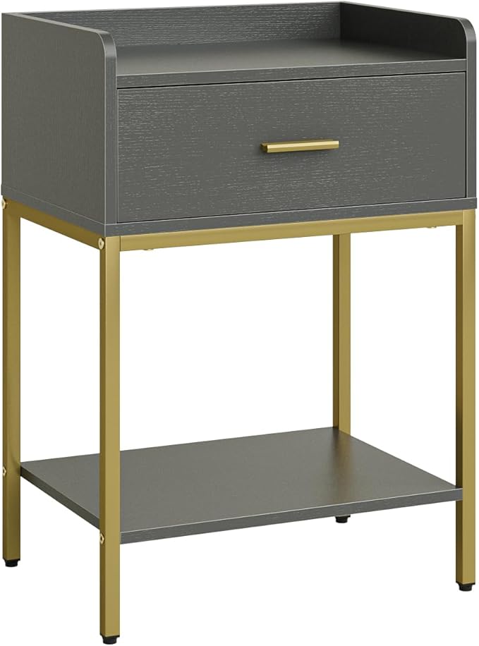 Masupu Grey Nightstand,3-Tier Modern Bedside Table Night Stand with Storage Drawer and Shelf,Small End Side Table for Bedroom,Living Room,(Without Outlet,)
