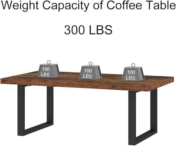 IBF Rustic Living Room Table, Simple Industrial Rectangle Coffee Table, Modern Minimalist Farmhouse Wooden Center Table, Wood and Metal Vintage Coffee Table for Bedroom Office, Rustic Brown, 47 Inch