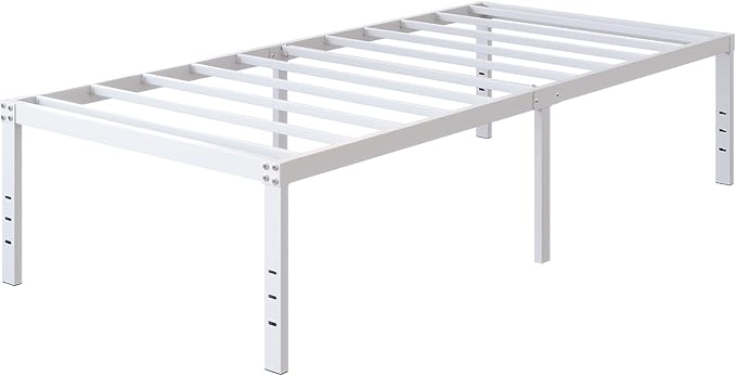 18 Inch Twin XL Bed Frame Heavy Duty No Box Spring Needed Metal Platform with Maximum Storage, Easy to Assembly, Noise Free, White