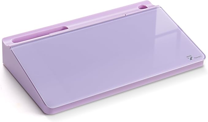 TOWON Small Compact Glass Desktop Whiteboard with Storage – 12 x 7 in Dry Erase Board for Desk, Home Office, School | Includes 5 Markers, Eraser & Holder | Space-Saving Organizer, Aesthetic Lavender