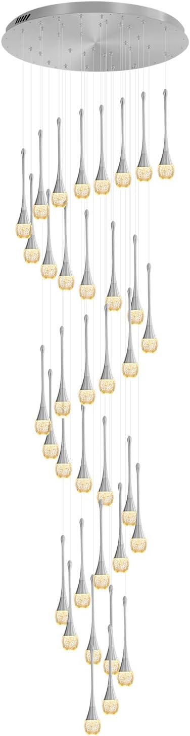 150in High Ceiling Chandelier for Foyer Entrance 36-Light Crystal Silver Chandelier Light Fixture Large Ceiling Light for Living Room Staircase Hallway Dining Room
