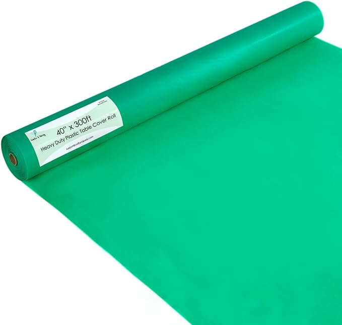 Craft And Party Emerald Green Plastic Table Cover Roll, 40Inch X 300Feet Disposable Plastic Tablecloth, Banquet Rectangle Tablecover Roll
