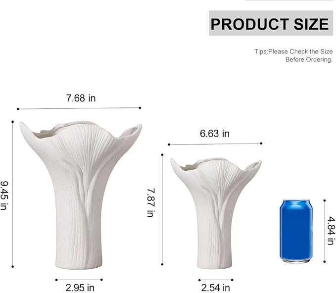 White Ceramic Vase Set of 2, Tree Bark Texture Antler Design, Handmade Nature-Inspired Flower Vases for Centerpiece, Home Office Wedding Decor, Gift Ready with Shockproof Box
