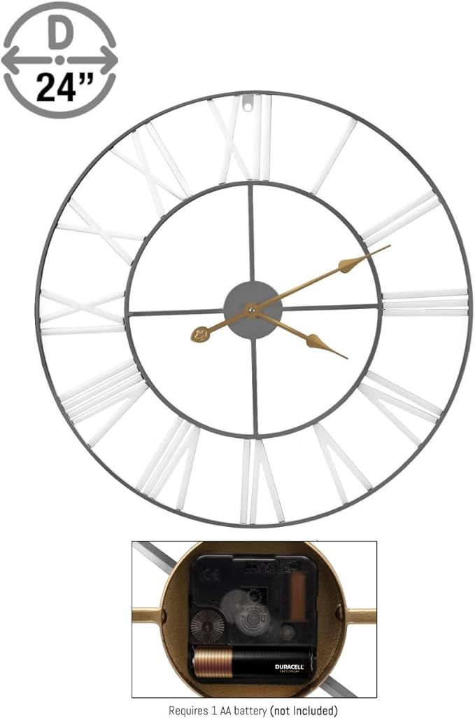 Sorbus Large Wall Clock for Living Room Decor – Easy to Hang 24-Inch Big Wall Clock – Metal Wall Art for Kitchen, Bedroom, Home, Office – Analog Decorative Wall Clock (White)