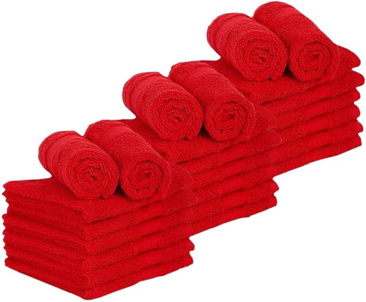 Casa Lino 24 Pack Wash Cloths Set, (12" X12) 100% Cotton wash Cloths, wash Cloths for Your face and Body, Highly Absorbent & fingertip Soft wash Cloths for Your face and Body, Red.