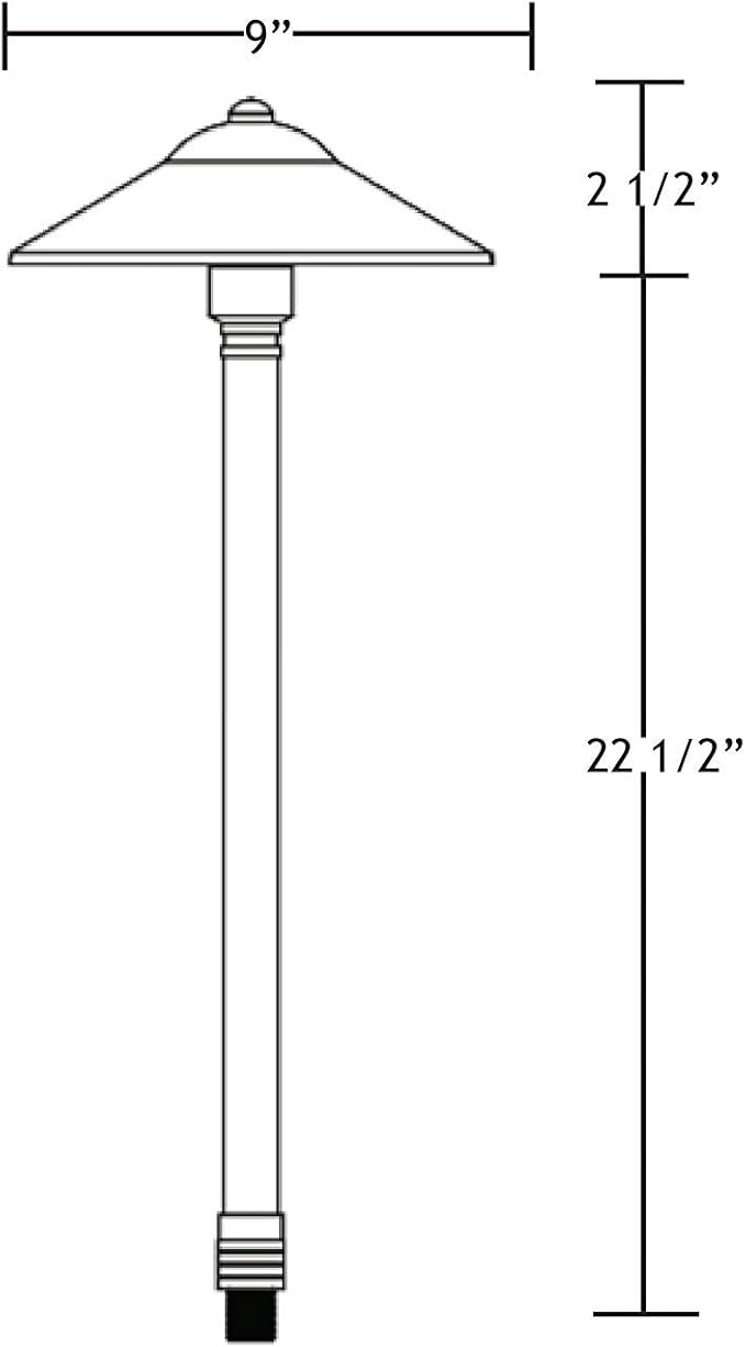 VOLT Max Spread 12V Cast Brass Path Light (25" Tall, 9" Shade) with 3W 2700K Warm White G4 LED Bulb for Low Voltage Landscape Lighting on Outdoor Pathway, Walkway, Garden, Driveway or Patio