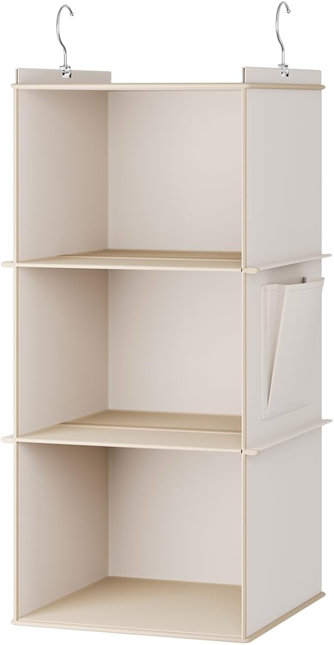 Hanging Closet Organizer, 3-Shelf Closet Hanging Storage Shelves, Beige