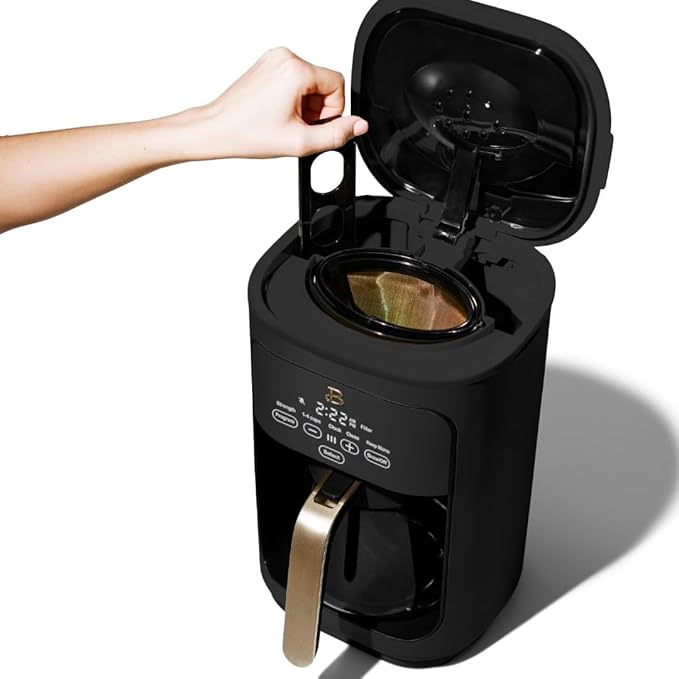 Beautiful Coffee Maker, 14-Cup, Touch Display, Programmable, 1200W, Stainless Steel, Keep Warm, 24h Timer dishwasher-safe (Black Sesame)