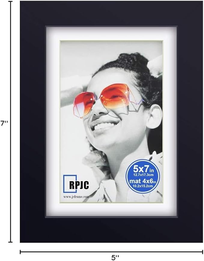 RPJC 5x7 inch Picture Frame Made of Solid Wood and High Definition Glass Display Pictures 4x6 with Mat or 5x7 Without Mat for Wall Mounting Photo Frame Black