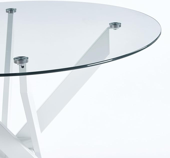 Modern Round Glass Dining Table with Tempered Glass Top and Metal Legs - Perfect for Home, Kitchen, or Dining Room