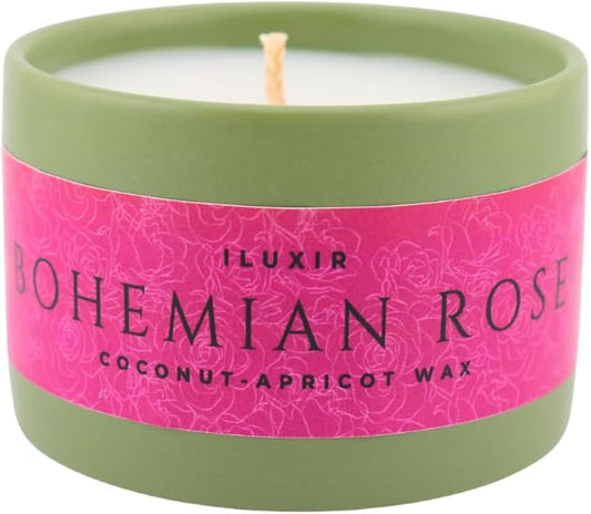 Bohemian Rose Scented Candle Fresh Floral Aroma with Rose Magnolia Patchouli Natural Coconut Wax Long-Lasting Non-Toxic Eco-Friendly Home Office Decor Relaxation Handcrafted Luxury (5 oz.)