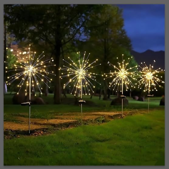 Anordsem Solar Lights Outdoor Waterproof: Garden Light Solar Powered for Yard Outside Decorations-Fireworks Lamp Led for Patio Pathway- Sparkler Stick Twinkle Gifts for Women Wife 4 Pack Warm White