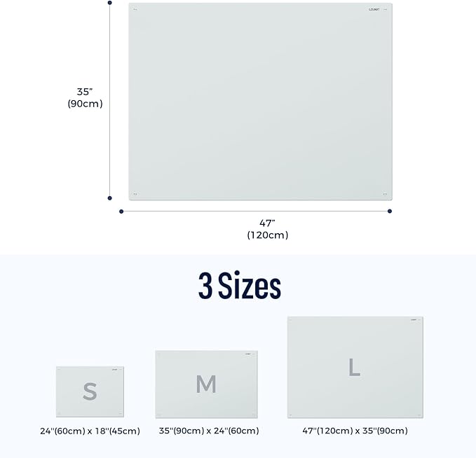 Loukin Glass Whiteboard for Wall, Magnetic Dry Erase Glass Board, Framless Surface White Board for Office, School, Dry Erase Whiteboard Set Includes Cleaner & Eraser & Marker (36" x 48")